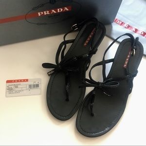 PRADA Black Patent Wedge Sandal w/Bow (SZ 37)